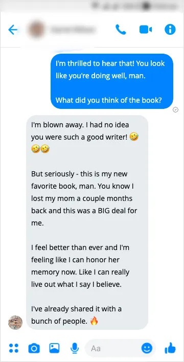 A reader's message: this is my new favorite book, I feel like I can honor my mom's memory now