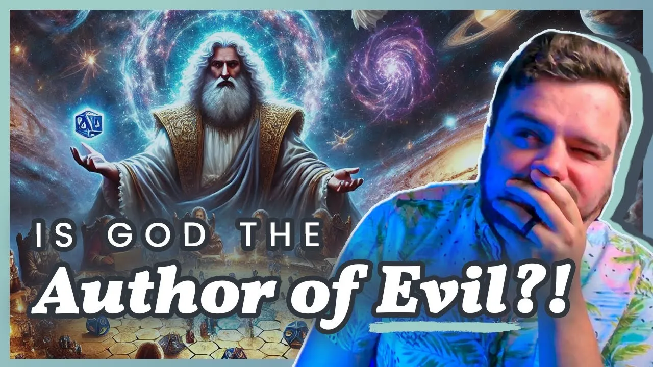 Video thumbnail illustrating the idea of God as a Dungeon Master guiding a shared story of free will and evil.